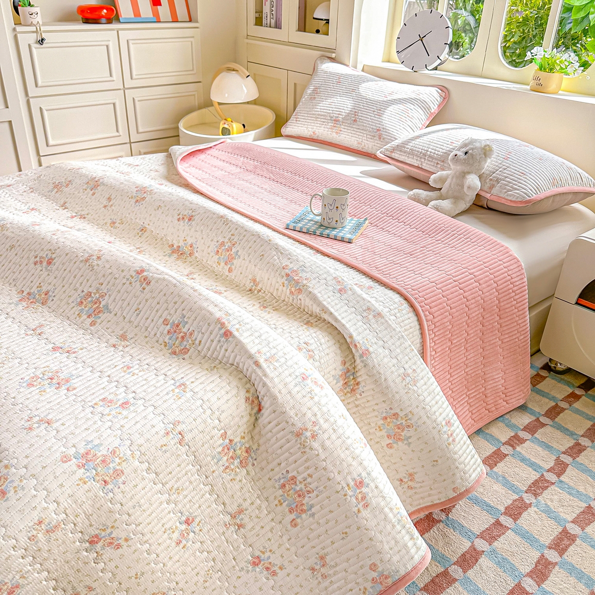 91家纺网 家纺一手货源 找家纺 橘夏家纺 2025新款A全棉B宝宝绒版双面多功能夹棉加厚床盖炕盖三件套学生婴儿床垫盖毯褥子四季通用（含买家秀） 洛洛晨光