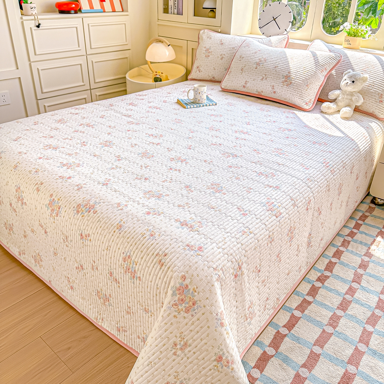 91家纺网 家纺一手货源 找家纺 橘夏家纺 2025新款A全棉B宝宝绒版双面多功能夹棉加厚床盖炕盖三件套学生婴儿床垫盖毯褥子四季通用（含买家秀） 洛洛晨光