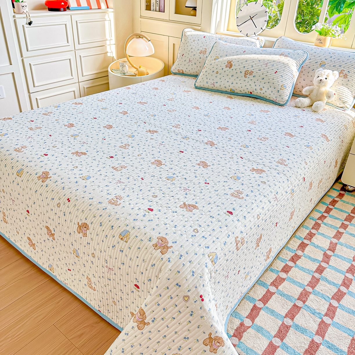 91家纺网 家纺一手货源 找家纺 橘夏家纺 2025新款A全棉B宝宝绒版双面多功能夹棉加厚床盖炕盖三件套学生婴儿床垫盖毯褥子四季通用（含买家秀） 蘑菇狗