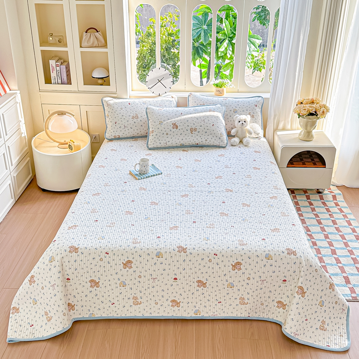 91家纺网 家纺一手货源 找家纺 橘夏家纺 2025新款A全棉B宝宝绒版双面多功能夹棉加厚床盖炕盖三件套学生婴儿床垫盖毯褥子四季通用（含买家秀） 蘑菇狗