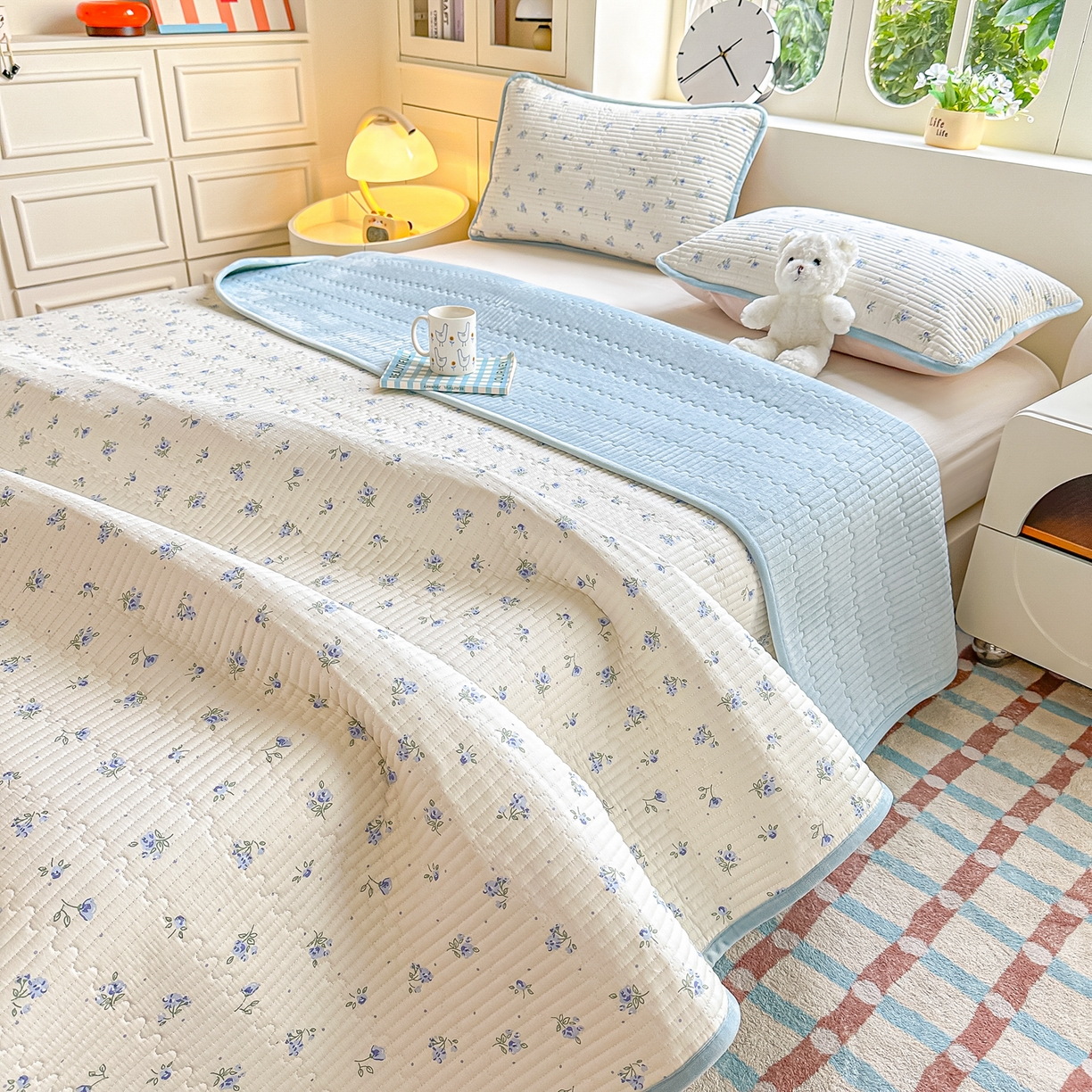 91家纺网 家纺一手货源 找家纺 橘夏家纺 2025新款A全棉B宝宝绒版双面多功能夹棉加厚床盖炕盖三件套学生婴儿床垫盖毯褥子四季通用（含买家秀） 慕心兰