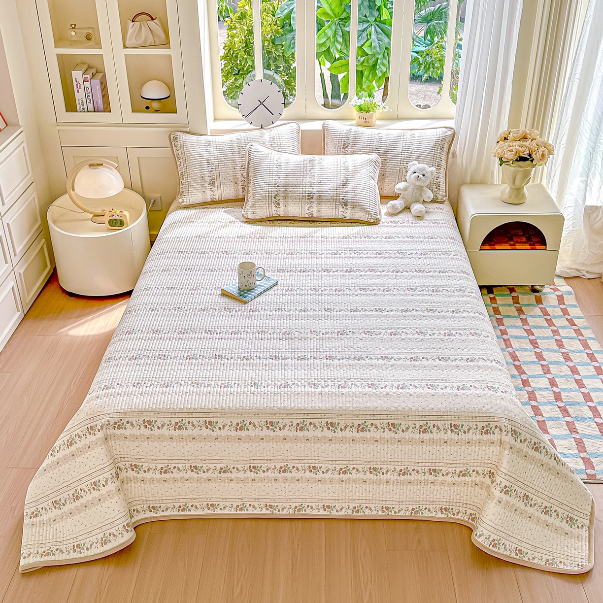 91家纺网 家纺一手货源 找家纺 橘夏家纺 2025新款A全棉B宝宝绒版双面多功能夹棉加厚床盖炕盖三件套学生婴儿床垫盖毯褥子四季通用（含买家秀） 秋日玫瑰