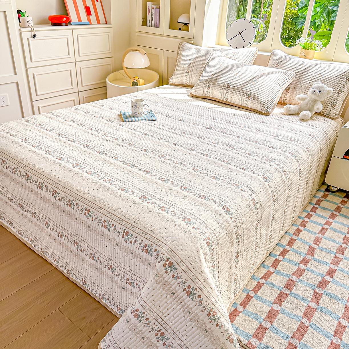 91家纺网 家纺一手货源 找家纺 橘夏家纺 2025新款A全棉B宝宝绒版双面多功能夹棉加厚床盖炕盖三件套学生婴儿床垫盖毯褥子四季通用（含买家秀） 秋日玫瑰