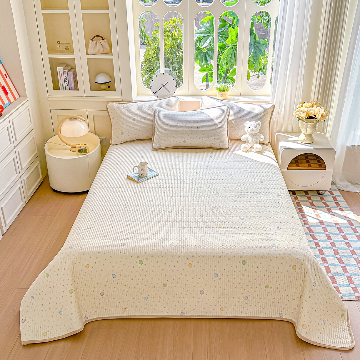 91家纺网 家纺一手货源 找家纺 橘夏家纺 2025新款A全棉B宝宝绒版双面多功能夹棉加厚床盖炕盖三件套学生婴儿床垫盖毯褥子四季通用（含买家秀） 甜甜南瓜