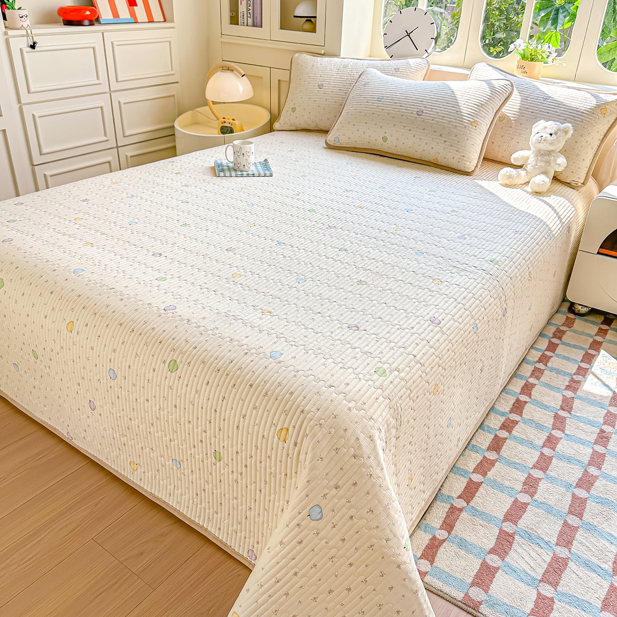 91家纺网 家纺一手货源 找家纺 橘夏家纺 2025新款A全棉B宝宝绒版双面多功能夹棉加厚床盖炕盖三件套学生婴儿床垫盖毯褥子四季通用（含买家秀） 甜甜南瓜