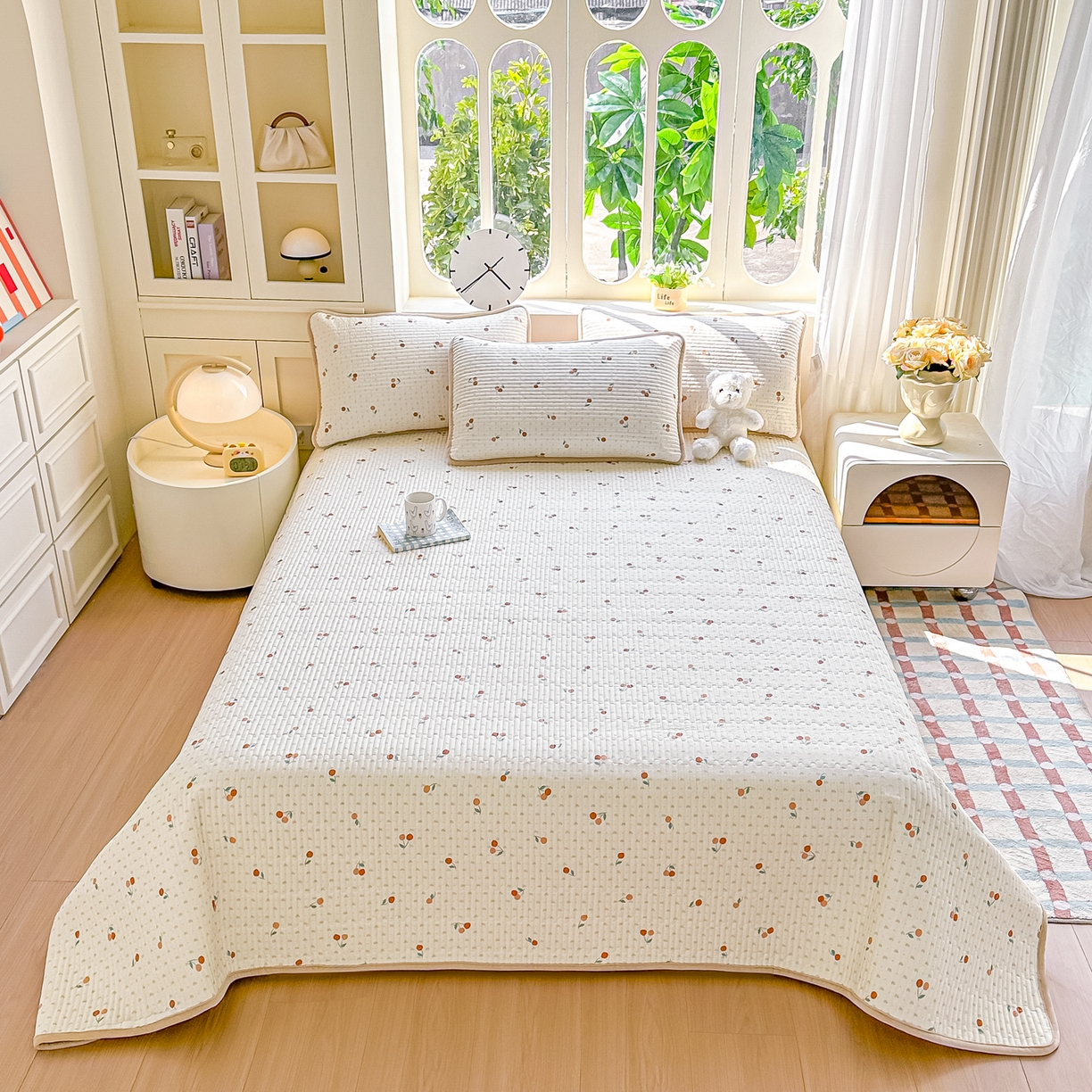 91家纺网 家纺一手货源 找家纺 橘夏家纺 2025新款A全棉B宝宝绒版双面多功能夹棉加厚床盖炕盖三件套学生婴儿床垫盖毯褥子四季通用（含买家秀） 甜心小果