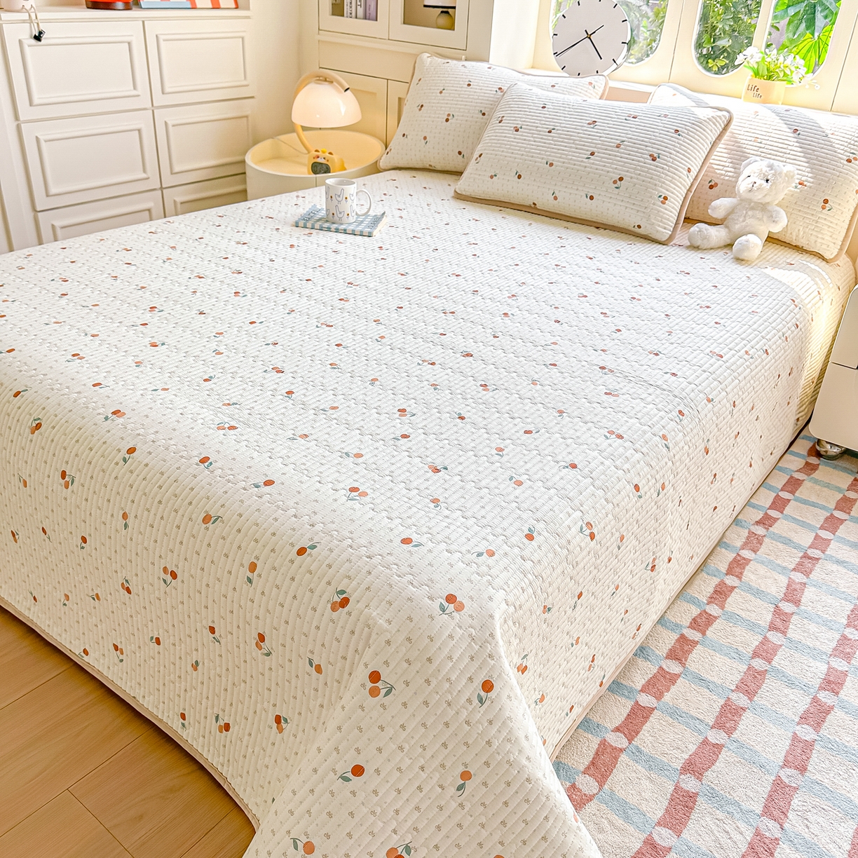 91家纺网 家纺一手货源 找家纺 橘夏家纺 2025新款A全棉B宝宝绒版双面多功能夹棉加厚床盖炕盖三件套学生婴儿床垫盖毯褥子四季通用（含买家秀） 甜心小果