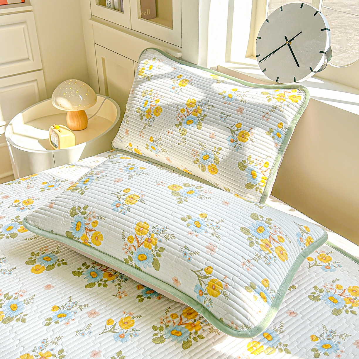 91家纺网 家纺一手货源 找家纺 橘夏家纺 2025新款A全棉B宝宝绒版双面多功能夹棉加厚床盖炕盖三件套学生婴儿床垫盖毯褥子四季通用（含买家秀） 向阳花绿