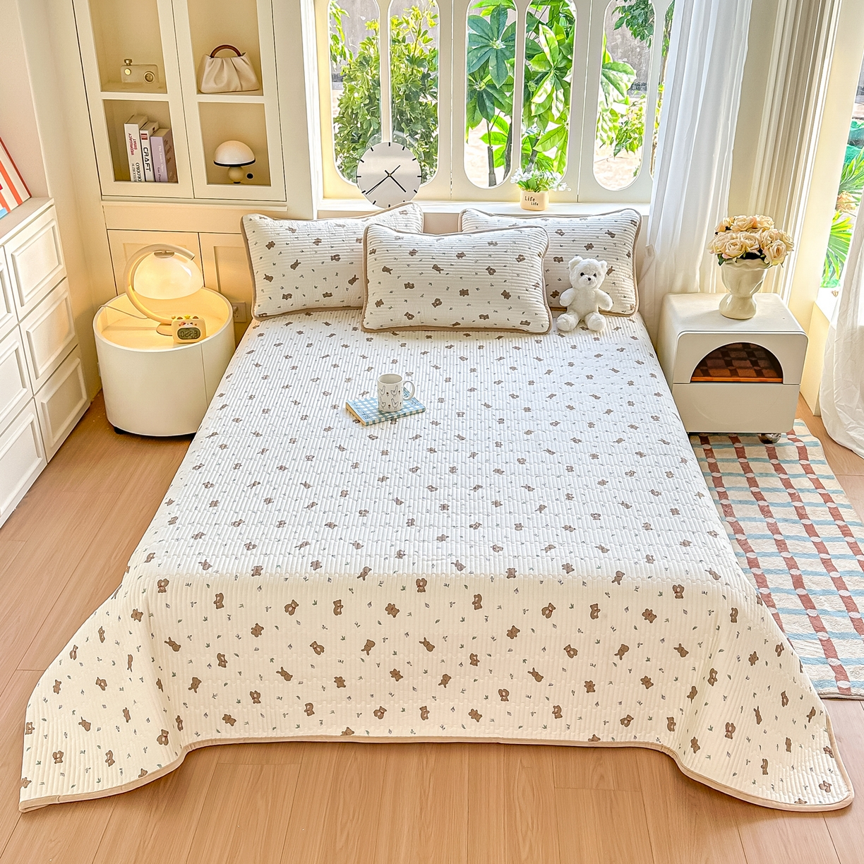 91家纺网 家纺一手货源 找家纺 橘夏家纺 2025新款A全棉B宝宝绒版双面多功能夹棉加厚床盖炕盖三件套学生婴儿床垫盖毯褥子四季通用（含买家秀） 小呆熊