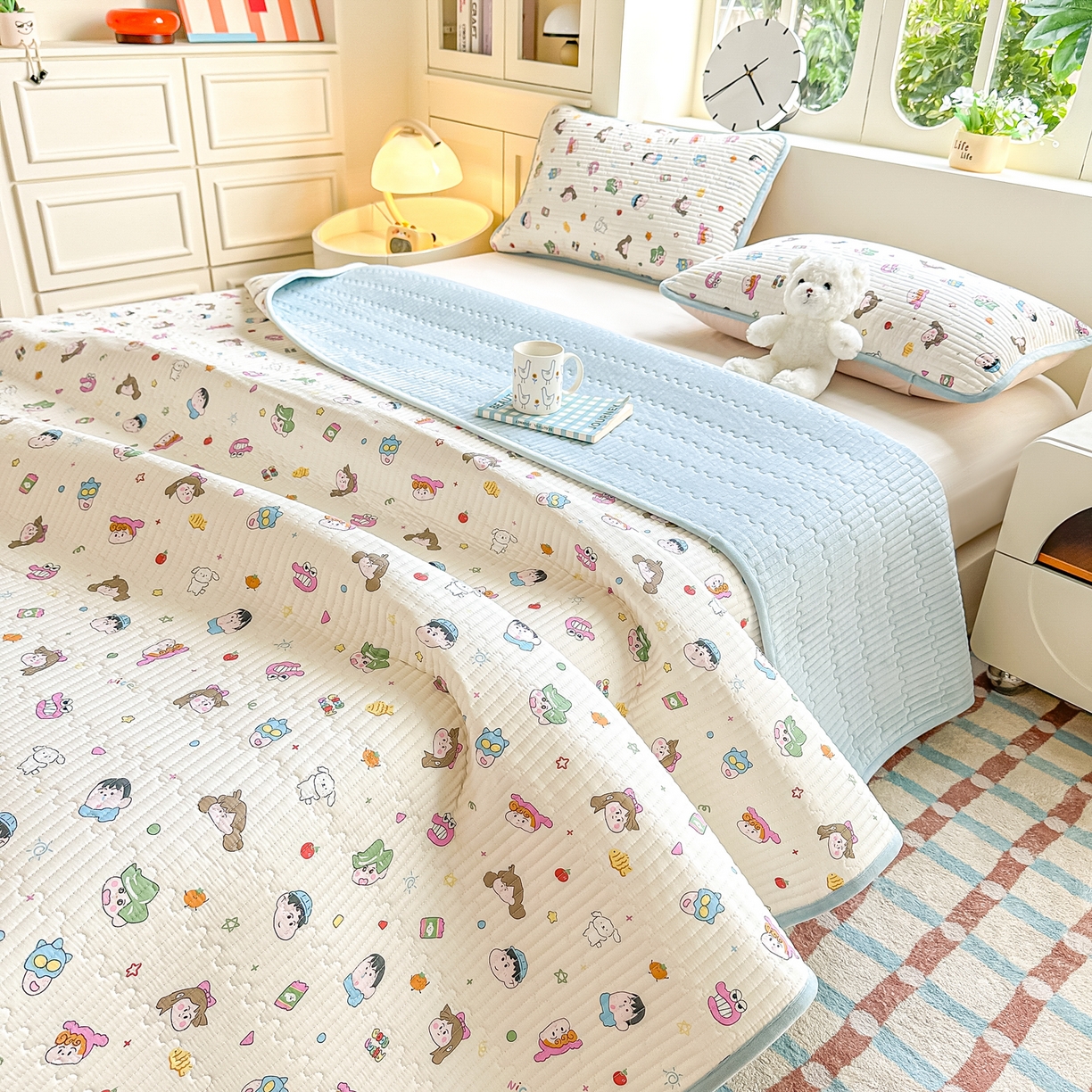 91家纺网 家纺一手货源 找家纺 橘夏家纺 2025新款A全棉B宝宝绒版双面多功能夹棉加厚床盖炕盖三件套学生婴儿床垫盖毯褥子四季通用（含买家秀） 新新一家