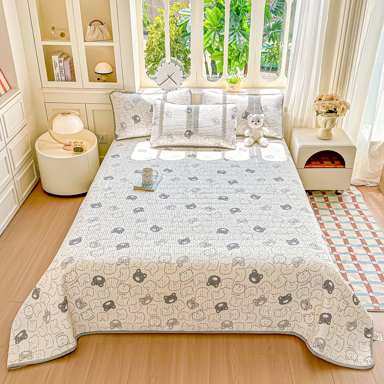 91家纺网 家纺一手货源 找家纺 橘夏家纺 2025新款A全棉B宝宝绒版双面多功能夹棉加厚床盖炕盖三件套学生婴儿床垫盖毯褥子四季通用（含买家秀） 影子熊