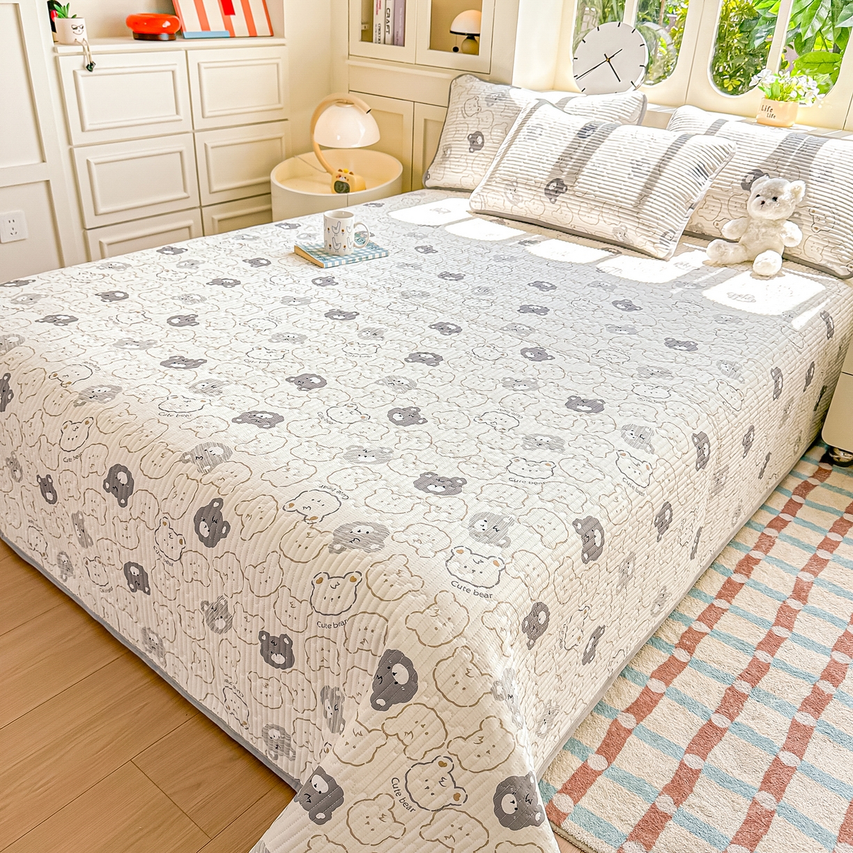 91家纺网 家纺一手货源 找家纺 橘夏家纺 2025新款A全棉B宝宝绒版双面多功能夹棉加厚床盖炕盖三件套学生婴儿床垫盖毯褥子四季通用（含买家秀） 影子熊