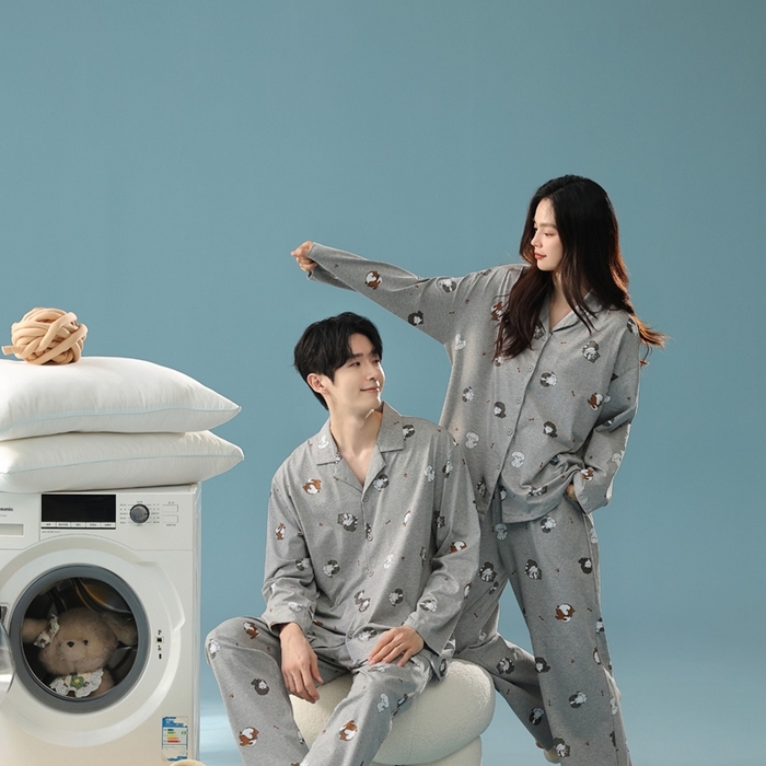 （总）妍景家居生活馆 2025新款亲肤舒适新疆棉 情侣款彩色哈哈狗套装