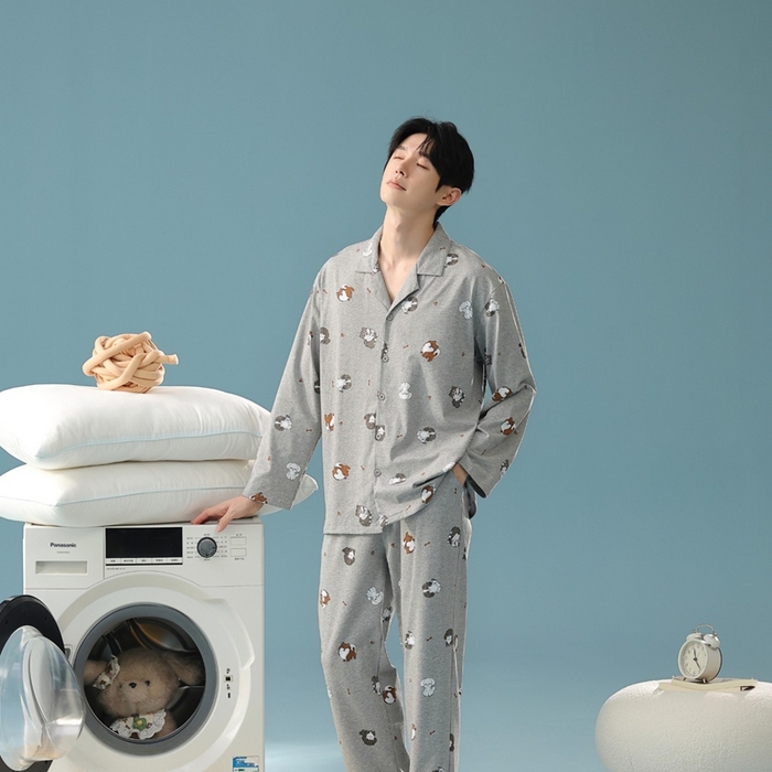 91家纺网 家纺一手货源 找家纺 （总）妍景家居生活馆 2025新款亲肤舒适新疆棉 情侣款彩色哈哈狗套装