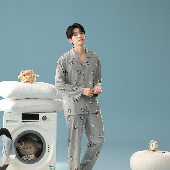 91家纺网 家纺一手货源 找家纺 （总）妍景家居生活馆 2025新款亲肤舒适新疆棉 情侣款彩色哈哈狗套装