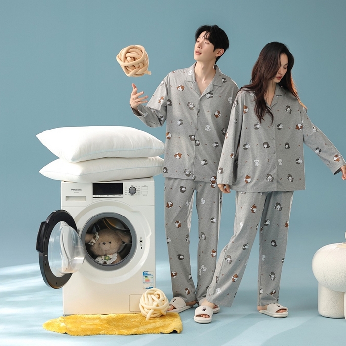 91家纺网 家纺一手货源 找家纺 （总）妍景家居生活馆 2025新款亲肤舒适新疆棉 情侣款彩色哈哈狗套装