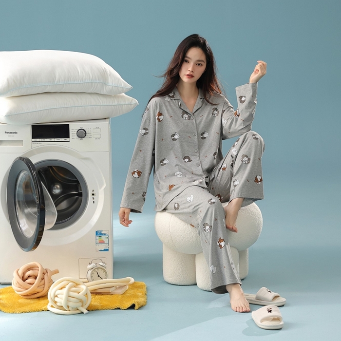 91家纺网 家纺一手货源 找家纺 （总）妍景家居生活馆 2025新款亲肤舒适新疆棉 情侣款彩色哈哈狗套装