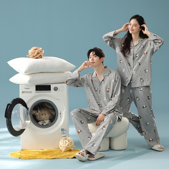 91家纺网 家纺一手货源 找家纺 （总）妍景家居生活馆 2025新款亲肤舒适新疆棉 情侣款彩色哈哈狗套装