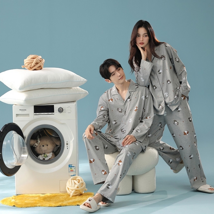 91家纺网 家纺一手货源 找家纺 （总）妍景家居生活馆 2025新款亲肤舒适新疆棉 情侣款彩色哈哈狗套装