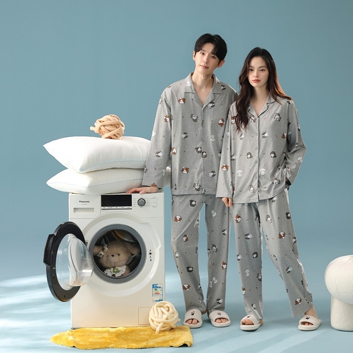 91家纺网 家纺一手货源 找家纺 （总）妍景家居生活馆 2025新款亲肤舒适新疆棉 情侣款彩色哈哈狗套装