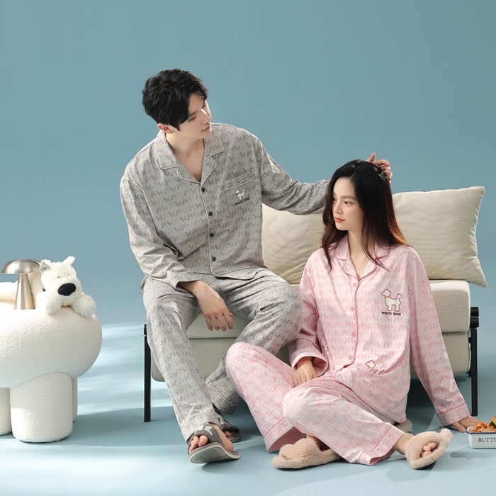 91家纺网 家纺一手货源 找家纺 （总）妍景家居生活馆 2025新款亲肤舒适新疆棉 情侣款满印狗狗套装