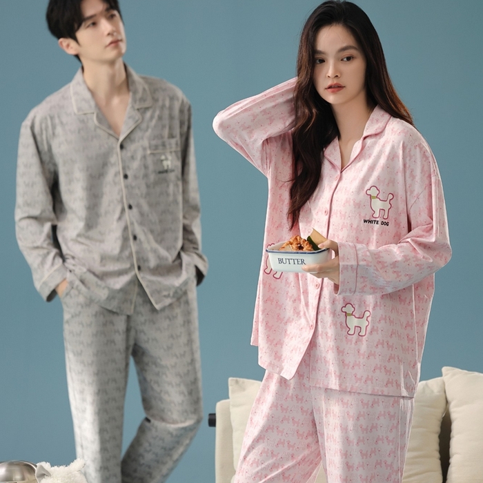 91家纺网 家纺一手货源 找家纺 （总）妍景家居生活馆 2025新款亲肤舒适新疆棉 情侣款满印狗狗套装