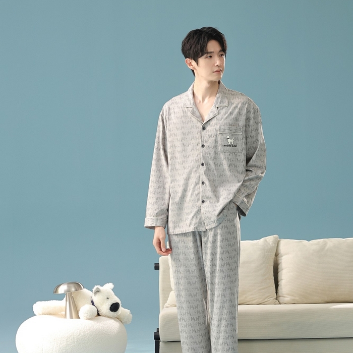 91家纺网 家纺一手货源 找家纺 （总）妍景家居生活馆 2025新款亲肤舒适新疆棉 情侣款满印狗狗套装