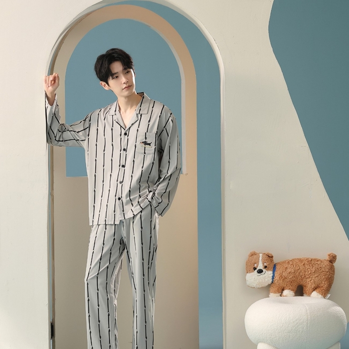 91家纺网 家纺一手货源 找家纺 （总）妍景家居生活馆 2025新款亲肤舒适新疆棉 竖条小黑狗套装