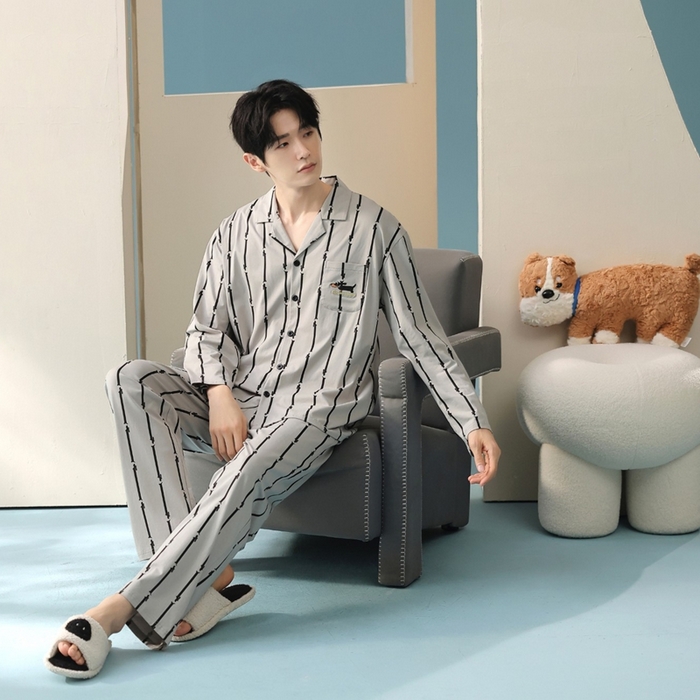 91家纺网 家纺一手货源 找家纺 （总）妍景家居生活馆 2025新款亲肤舒适新疆棉 竖条小黑狗套装