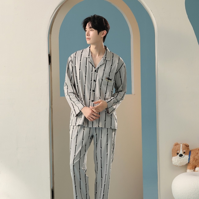 91家纺网 家纺一手货源 找家纺 （总）妍景家居生活馆 2025新款亲肤舒适新疆棉 竖条小黑狗套装