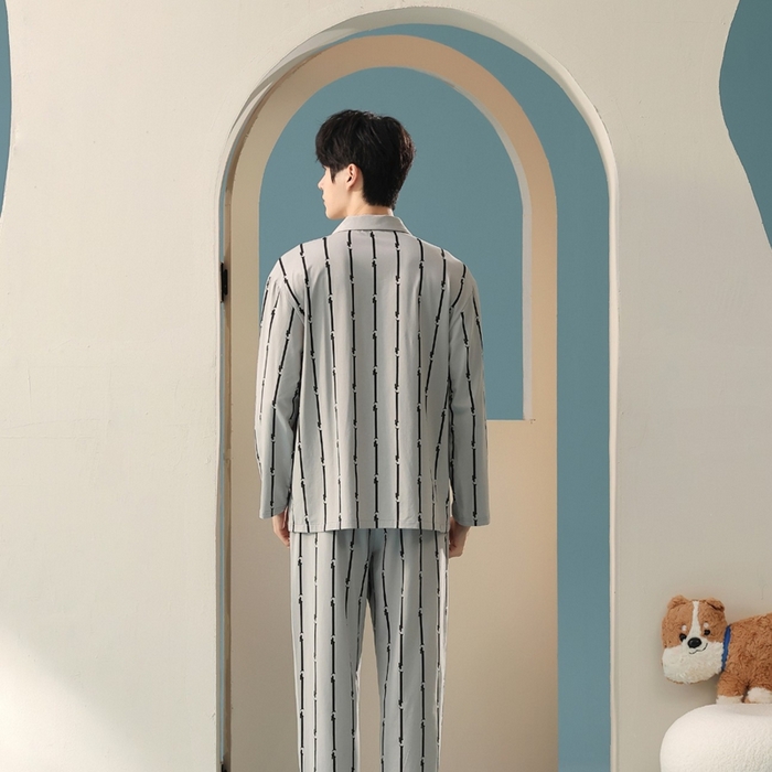 91家纺网 家纺一手货源 找家纺 （总）妍景家居生活馆 2025新款亲肤舒适新疆棉 竖条小黑狗套装