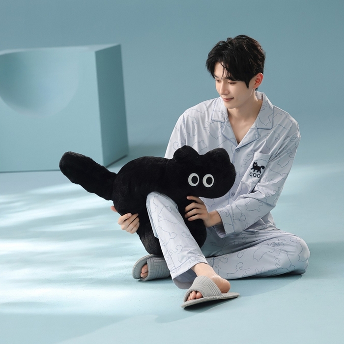 91家纺网 家纺一手货源 找家纺 （总）妍景家居生活馆 2025新款亲肤舒适新疆棉 线条狗狗套装蓝