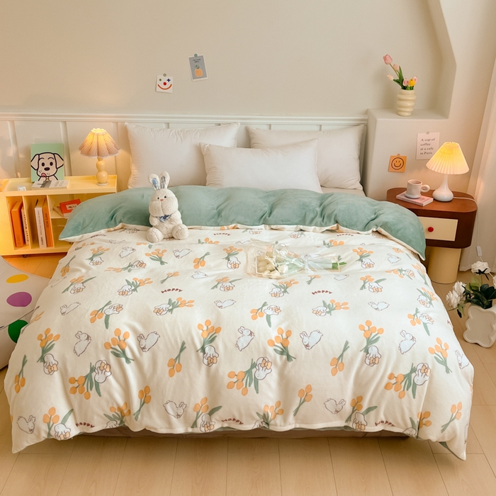 91家纺网 家纺一手货源 找家纺 （总）金盛纺 2025新款高克重牛奶绒印花系列单被套(可定制)