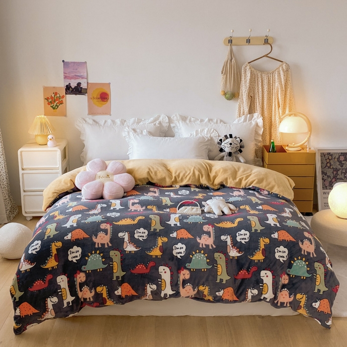 91家纺网 家纺一手货源 找家纺 （总）金盛纺 2025新款高克重牛奶绒印花系列单被套(可定制)