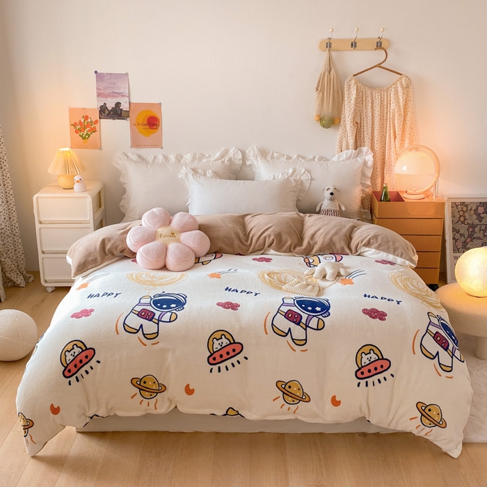 91家纺网 家纺一手货源 找家纺 （总）金盛纺 2025新款高克重牛奶绒印花系列单被套(可定制)