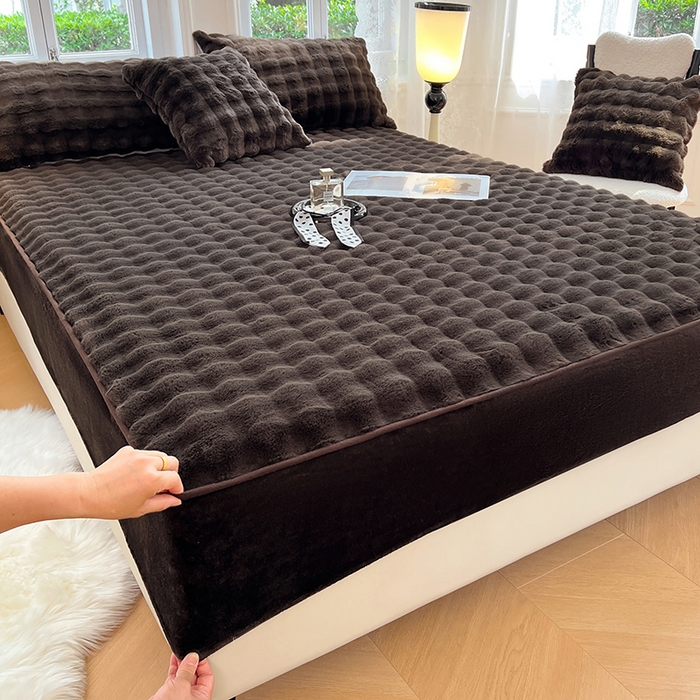 91家纺网 家纺一手货源 找家纺 梦舒羽 2025新款兔毛绒水晶绒床垫保护套牛奶绒床垫套单品床笠单件床笠 兔毛绒泡泡-咖啡色