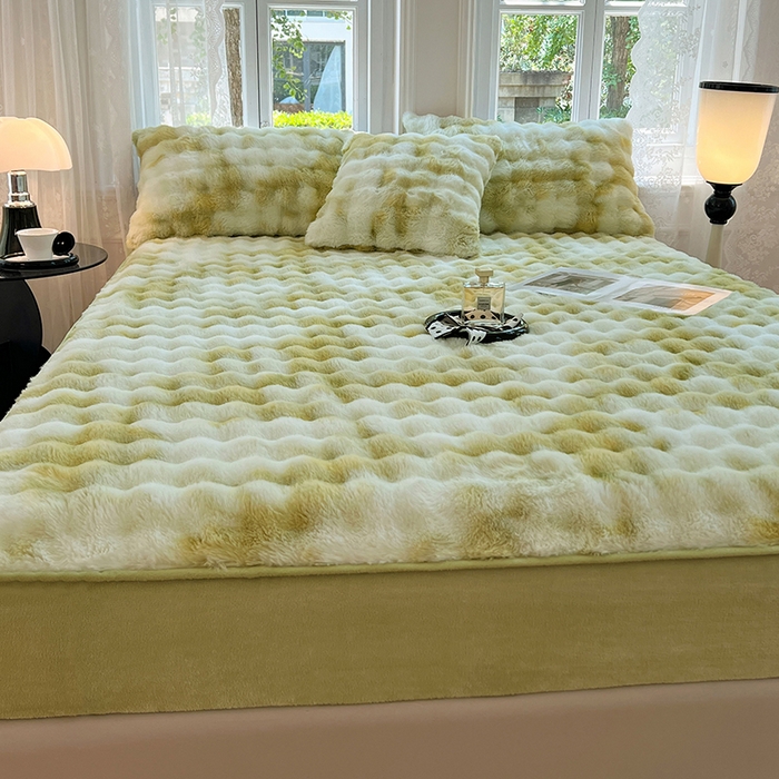 91家纺网 家纺一手货源 找家纺 梦舒羽 2025新款兔毛绒水晶绒床垫保护套牛奶绒床垫套单品床笠单件床笠 兔毛绒泡泡-梦幻果绿