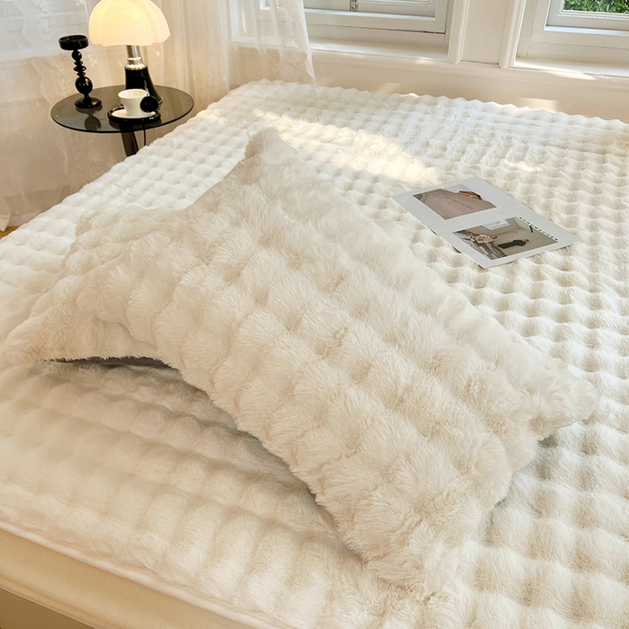 91家纺网 家纺一手货源 找家纺 梦舒羽 2025新款兔毛绒水晶绒床垫保护套牛奶绒床垫套单品床笠单件床笠 兔毛绒泡泡-晨曦白