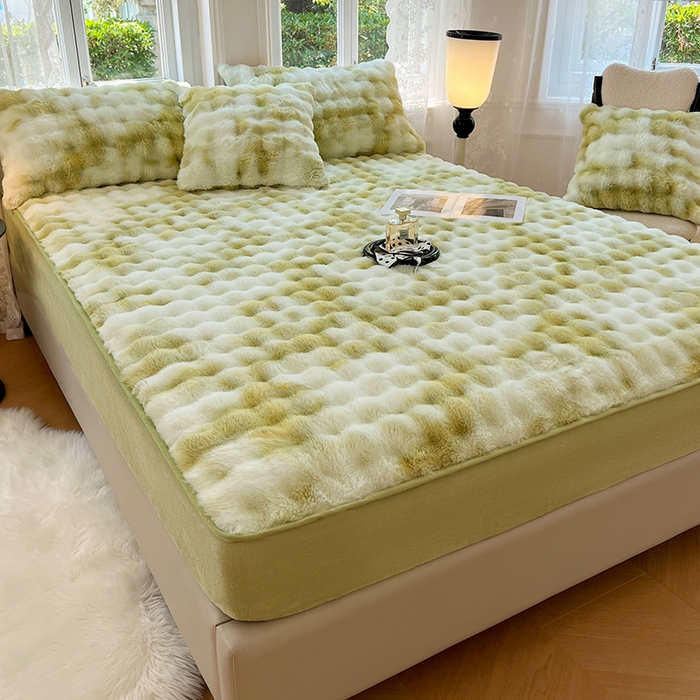 91家纺网 家纺一手货源 找家纺 梦舒羽 2025新款兔毛绒水晶绒床垫保护套牛奶绒床垫套单品床笠单件床笠 兔毛绒泡泡-梦幻果绿