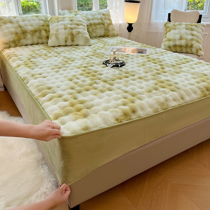 91家纺网 家纺一手货源 找家纺 梦舒羽 2025新款兔毛绒水晶绒床垫保护套牛奶绒床垫套单品床笠单件床笠 兔毛绒泡泡-梦幻果绿