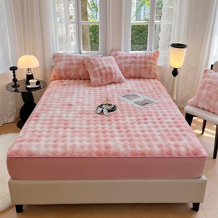 91家纺网 家纺一手货源 找家纺 梦舒羽 2025新款兔毛绒水晶绒床垫保护套牛奶绒床垫套单品床笠单件床笠 兔毛绒泡泡-梦幻樱粉