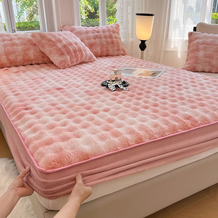 梦舒羽 2025新款兔毛绒水晶绒床垫保护套牛奶绒床垫套单品床笠单件床笠 兔毛绒泡泡-梦幻樱粉