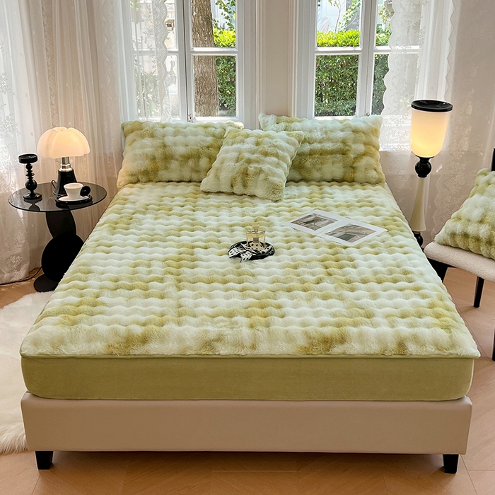 91家纺网 家纺一手货源 找家纺 梦舒羽 2025新款兔毛绒水晶绒床垫保护套牛奶绒床垫套单品床笠单件床笠 兔毛绒泡泡-梦幻果绿