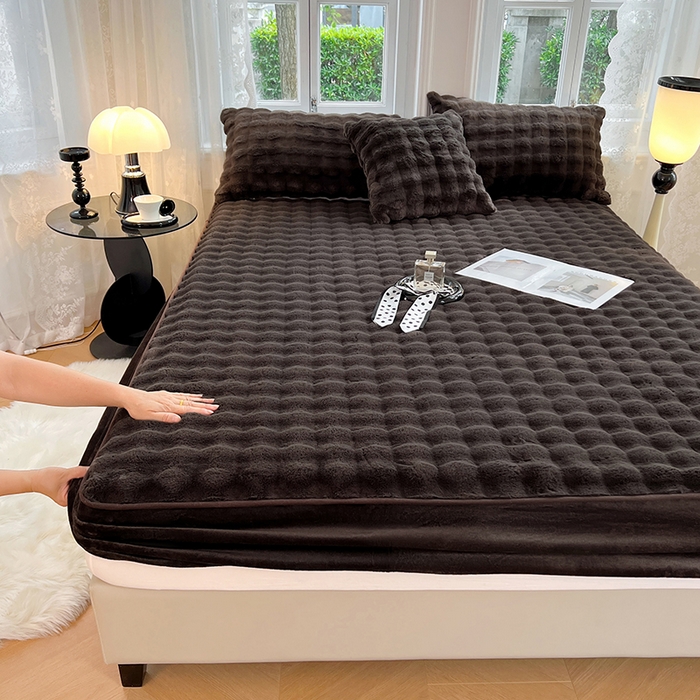 91家纺网 家纺一手货源 找家纺 梦舒羽 2025新款兔毛绒水晶绒床垫保护套牛奶绒床垫套单品床笠单件床笠 兔毛绒泡泡-咖啡色