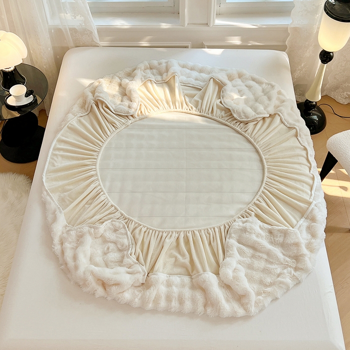 91家纺网 家纺一手货源 找家纺 梦舒羽 2025新款兔毛绒水晶绒床垫保护套牛奶绒床垫套单品床笠单件床笠 兔毛绒泡泡-晨曦白