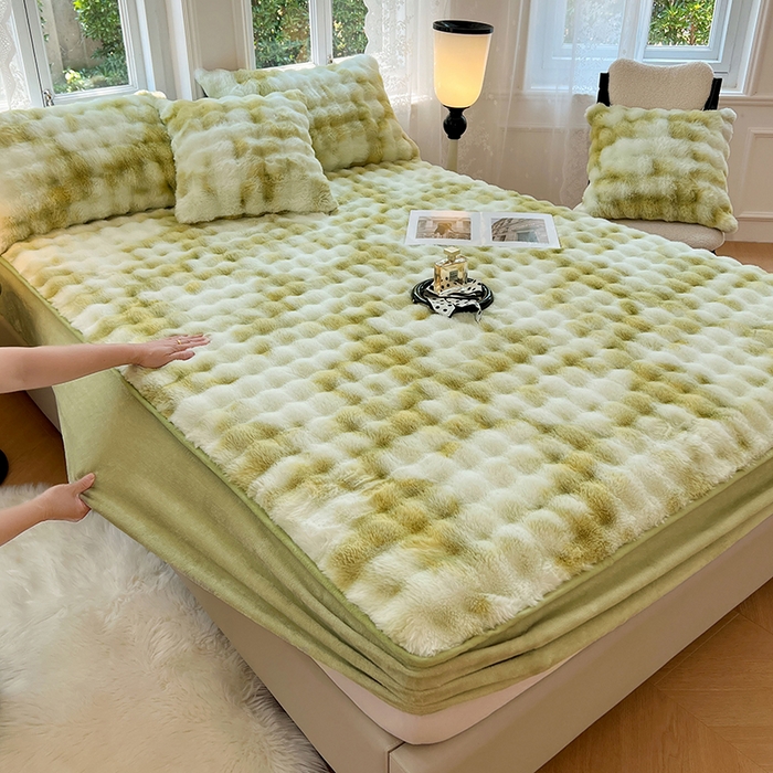 91家纺网 家纺一手货源 找家纺 梦舒羽 2025新款兔毛绒水晶绒床垫保护套牛奶绒床垫套单品床笠单件床笠 兔毛绒泡泡-梦幻果绿