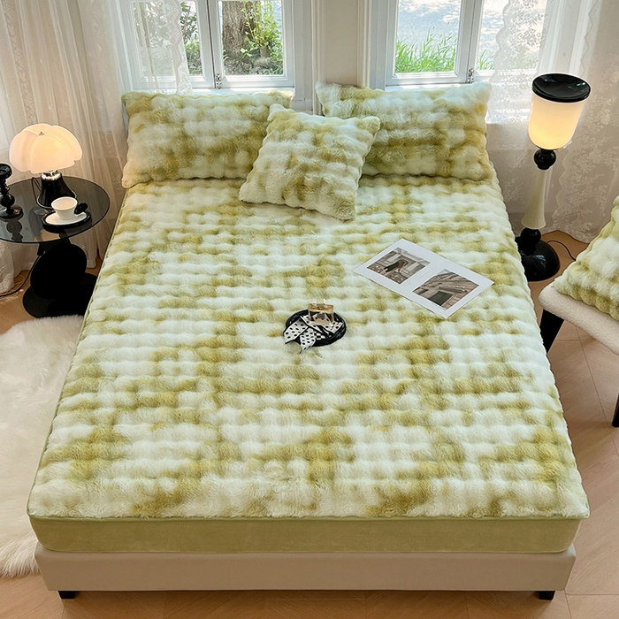 91家纺网 家纺一手货源 找家纺 梦舒羽 2025新款兔毛绒水晶绒床垫保护套牛奶绒床垫套单品床笠单件床笠 兔毛绒泡泡-梦幻果绿