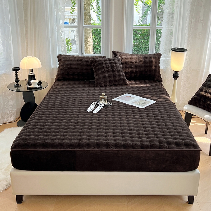 91家纺网 家纺一手货源 找家纺 梦舒羽 2025新款兔毛绒水晶绒床垫保护套牛奶绒床垫套单品床笠单件床笠 兔毛绒泡泡-咖啡色