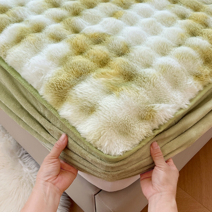 91家纺网 家纺一手货源 找家纺 梦舒羽 2025新款兔毛绒水晶绒床垫保护套牛奶绒床垫套单品床笠单件床笠 兔毛绒泡泡-梦幻果绿