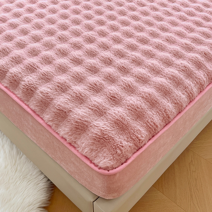 91家纺网 家纺一手货源 找家纺 梦舒羽 2025新款兔毛绒水晶绒床垫保护套牛奶绒床垫套单品床笠单件床笠 兔毛绒泡泡-云梦粉